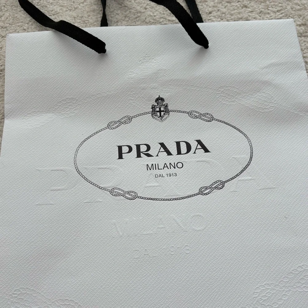 Prada White and Black Logo Shopping Bag